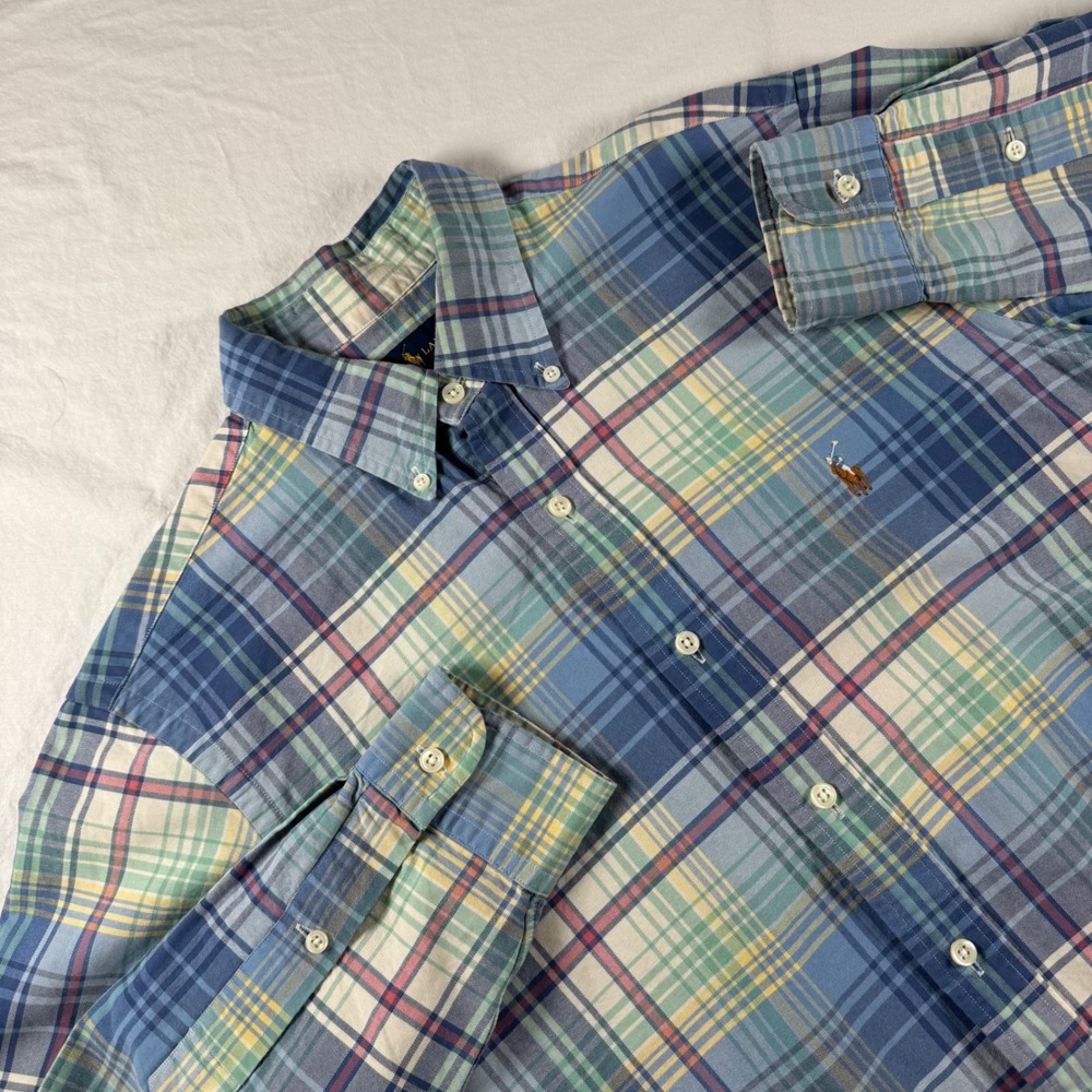Ralph Lauren Men's Size M Blue Plaid Long Sleeve Button Down Shirt